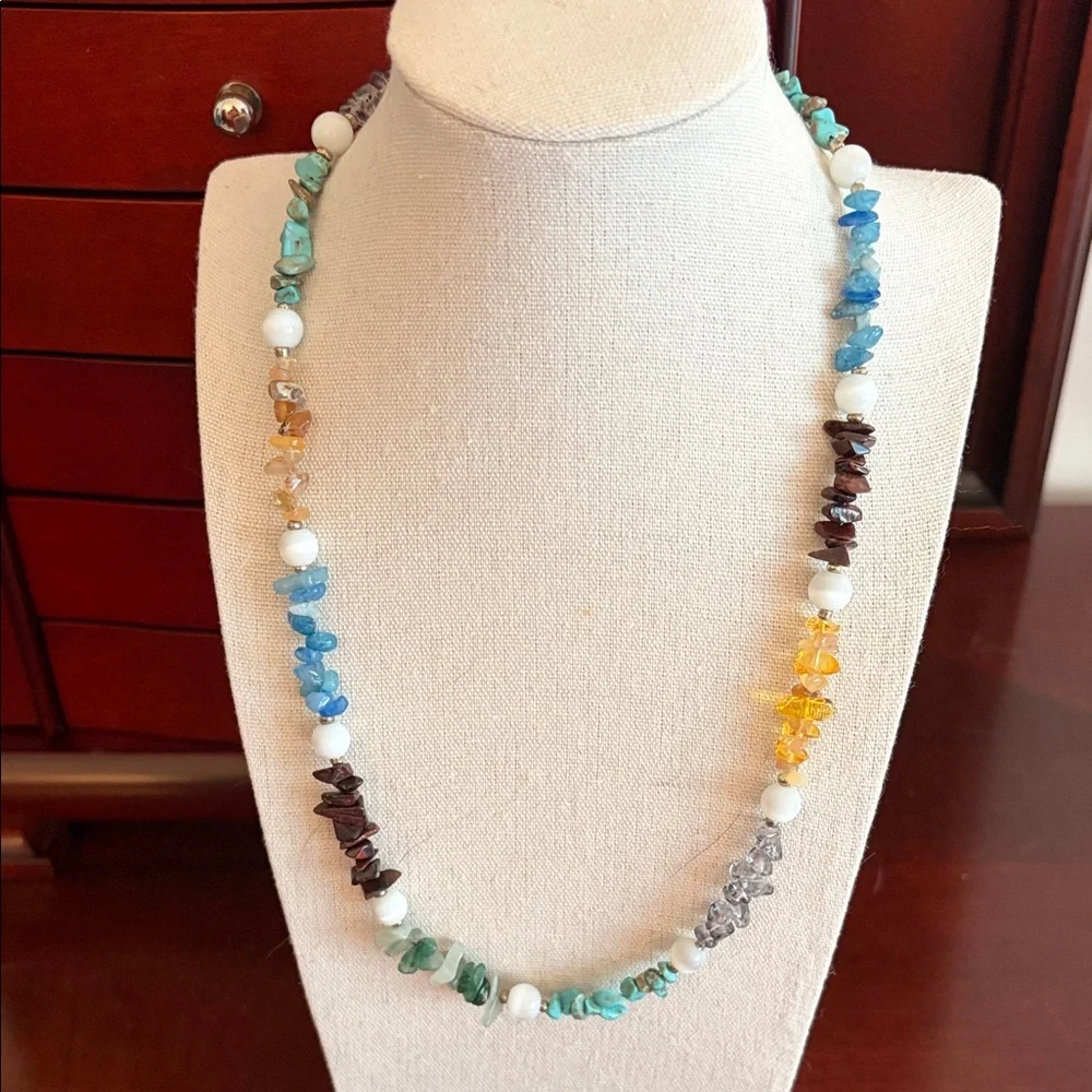 Stone Chip and Cats Eye Glass Bead Necklace #404 - Picture 1 of 6
